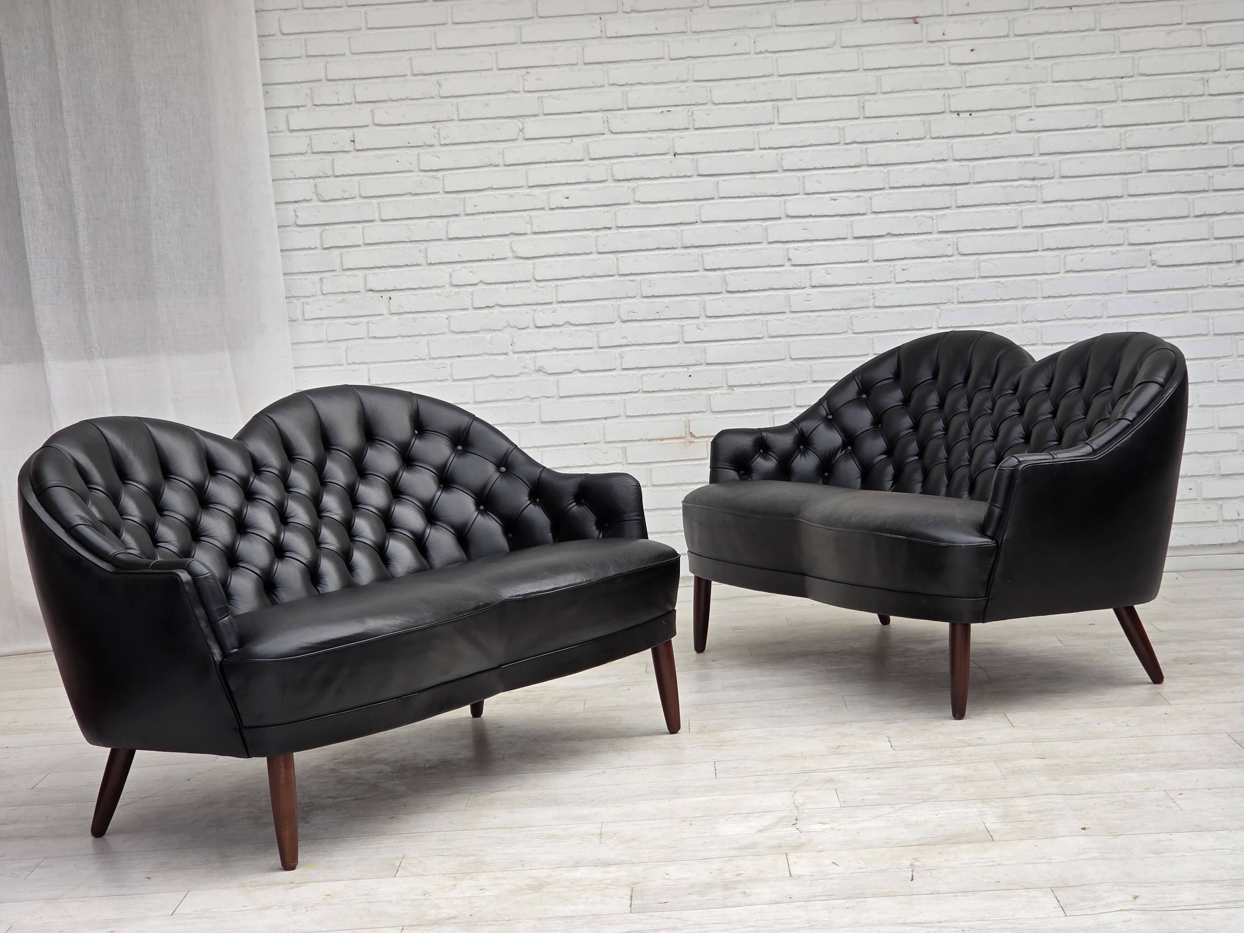 1960s, Scandinavian sofa in black furniture leather.