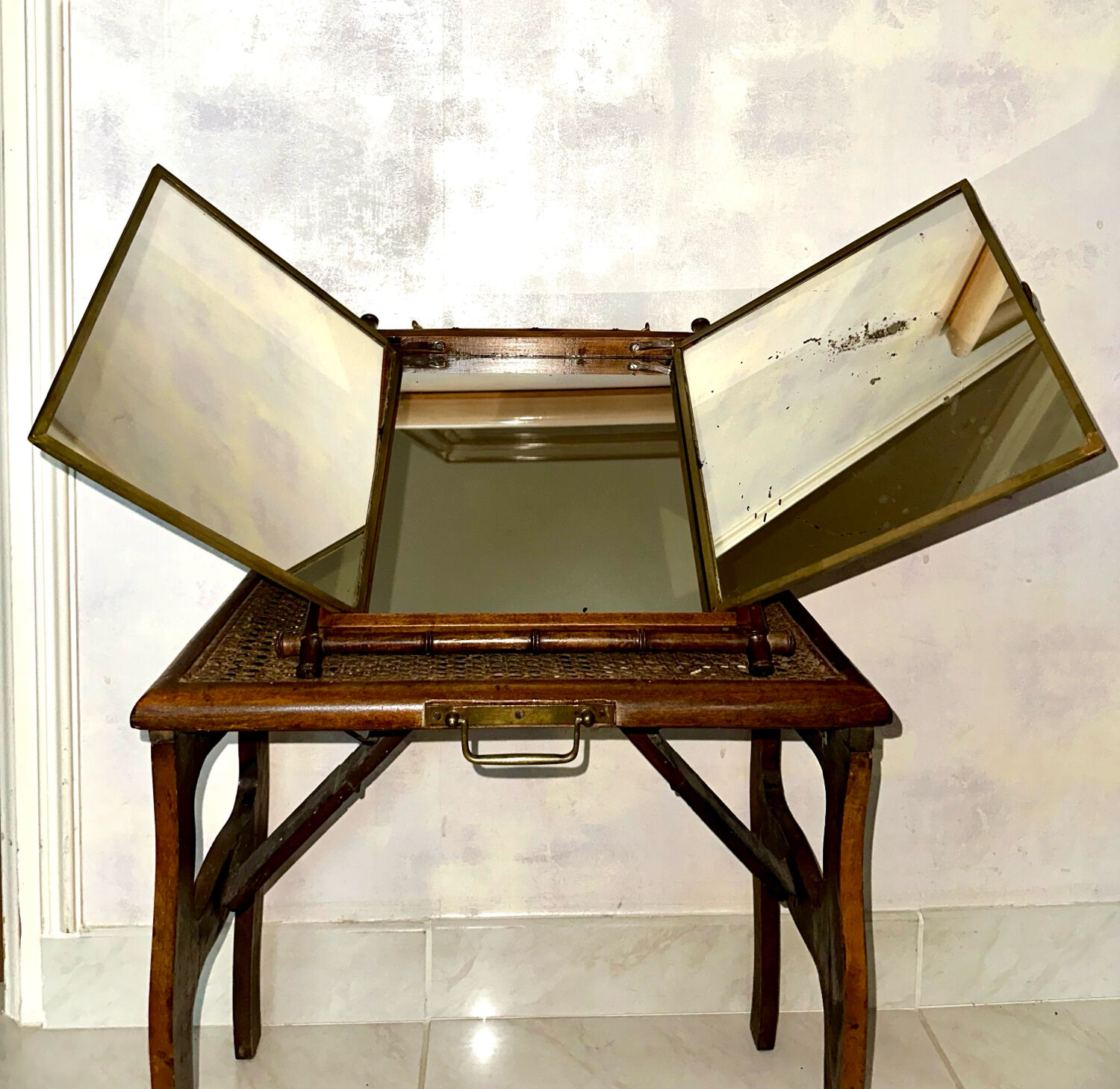 Triptych Mirror Barber Asia Bamboo 1865