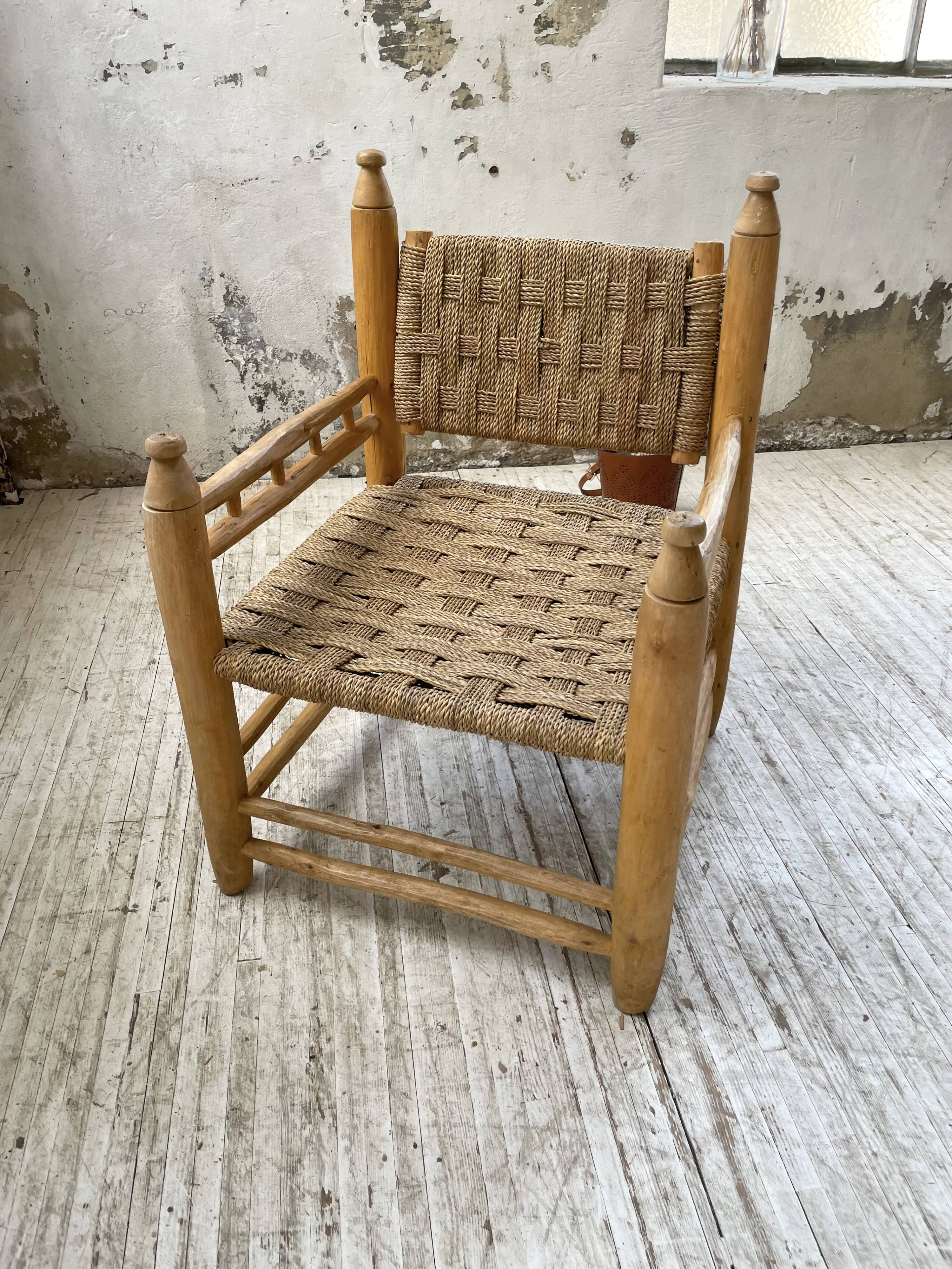 Moroccan wooden and rope armchair
