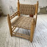Moroccan wooden and rope armchair