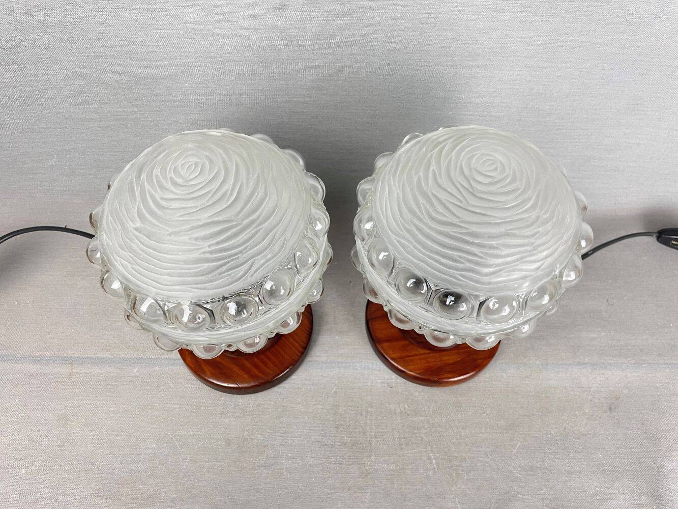 Pair Portuguese mid century wooden  table lamps