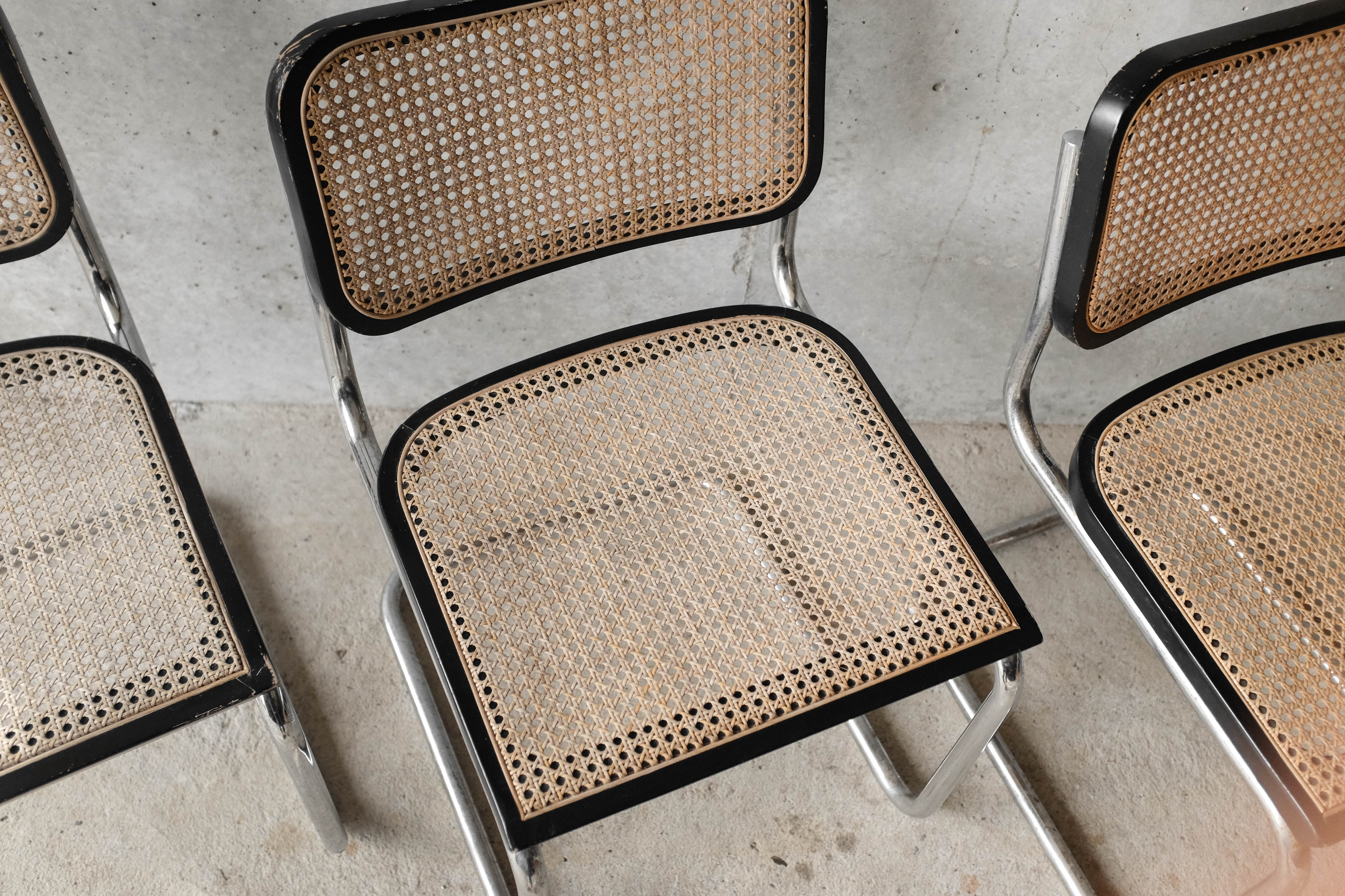 Set of 4 black cesca B32 chairs by Marcel Breuer