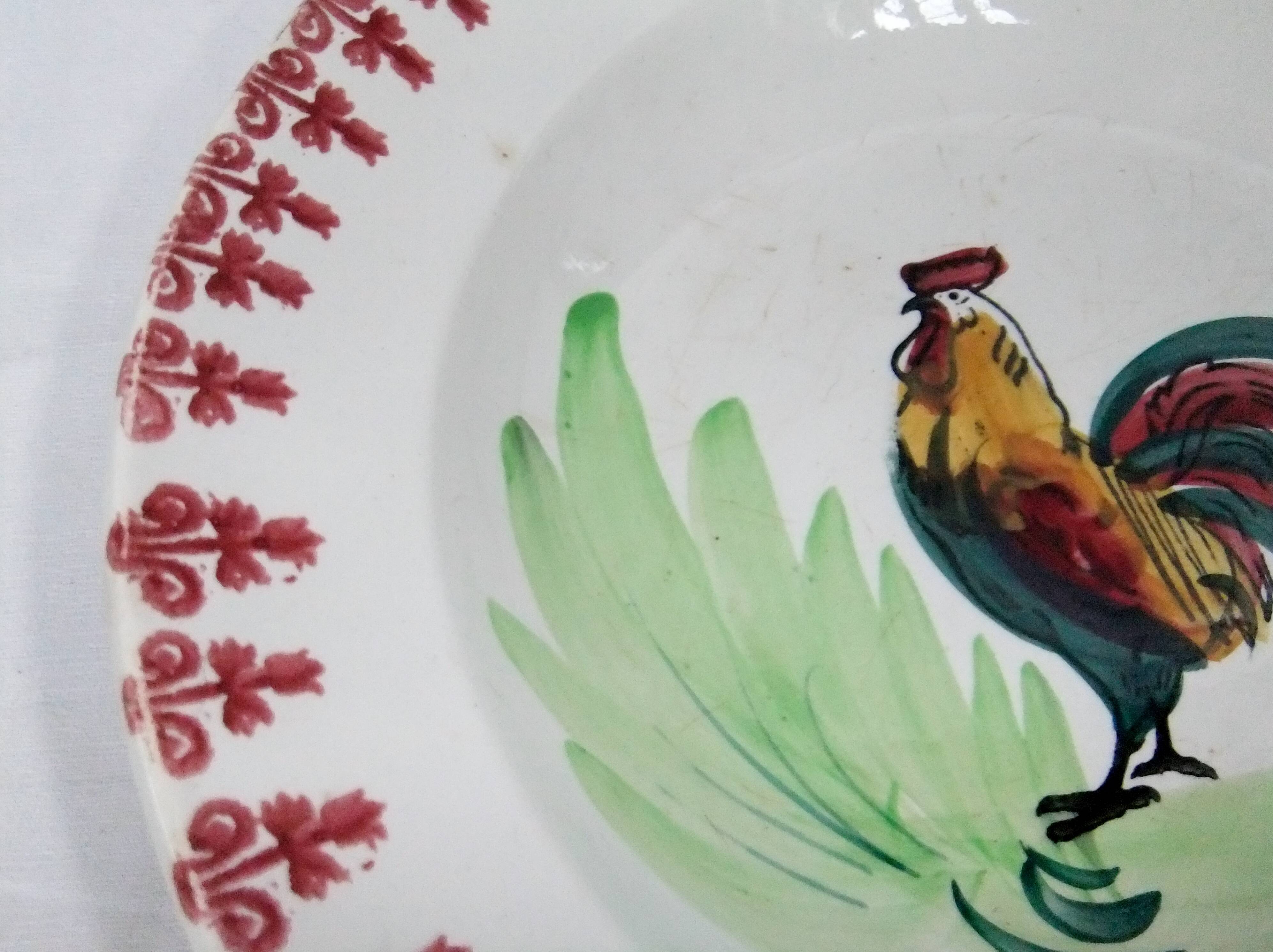 Old dish plate decor of rooster Moulin du Loups Hamage