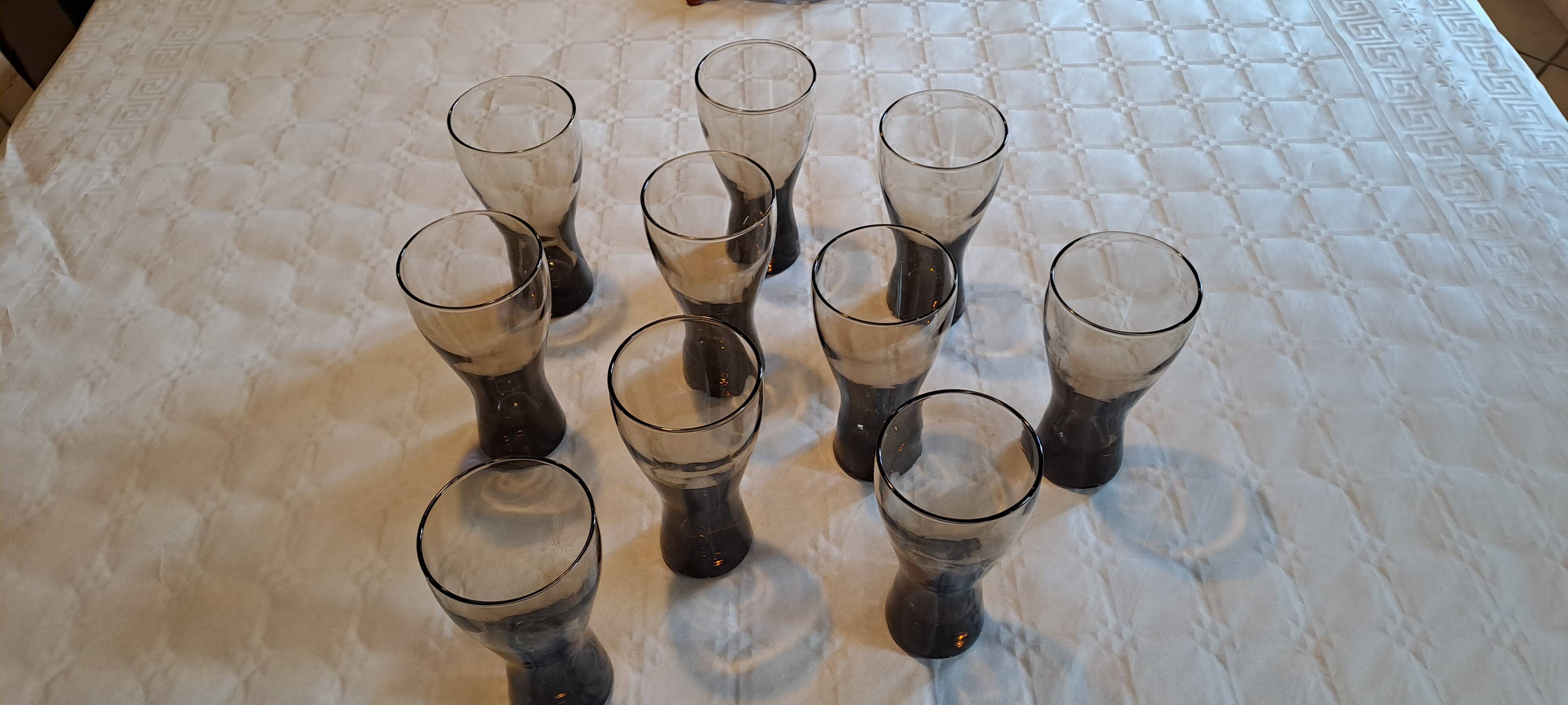 Set of 10 smoked glasses from the 60s/70s