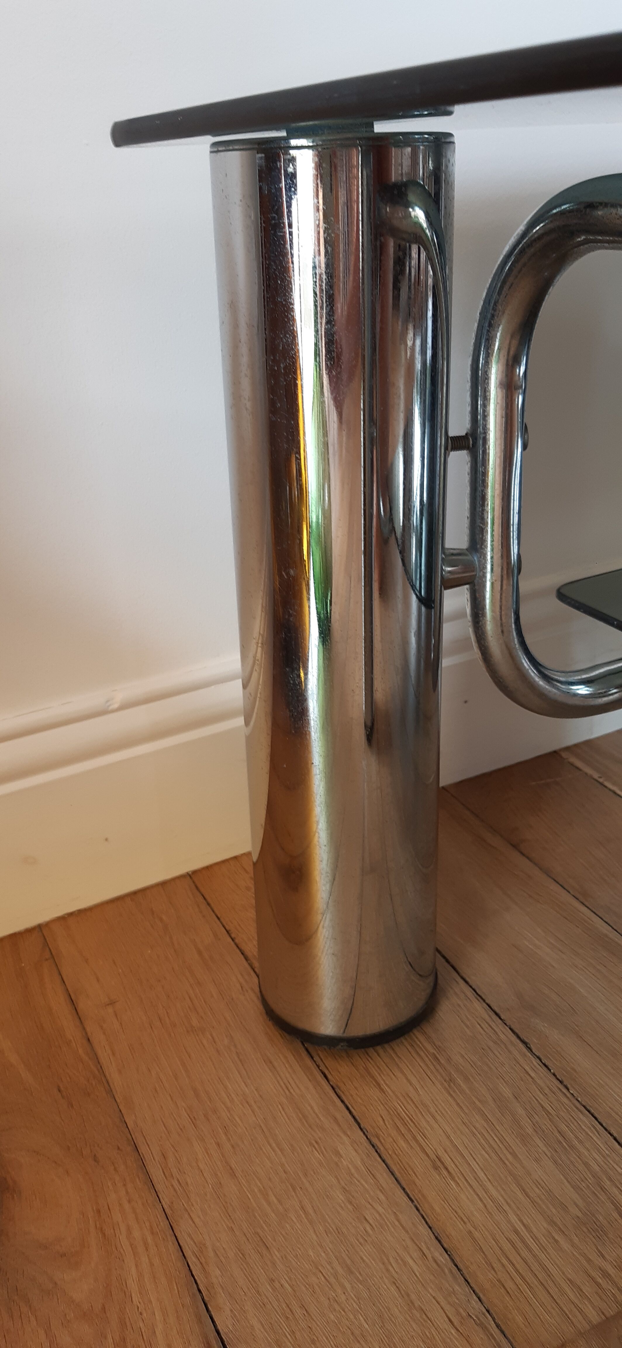 Smoked glass coffee table and chrome legs 70s