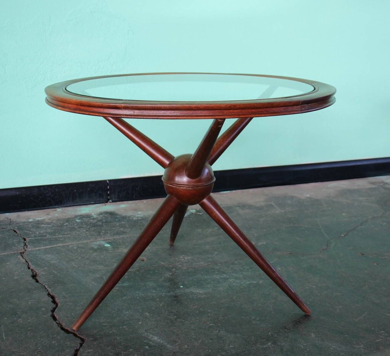Set de Tables Basses Rondes Sputnik en Bois et Verre, Set de 2