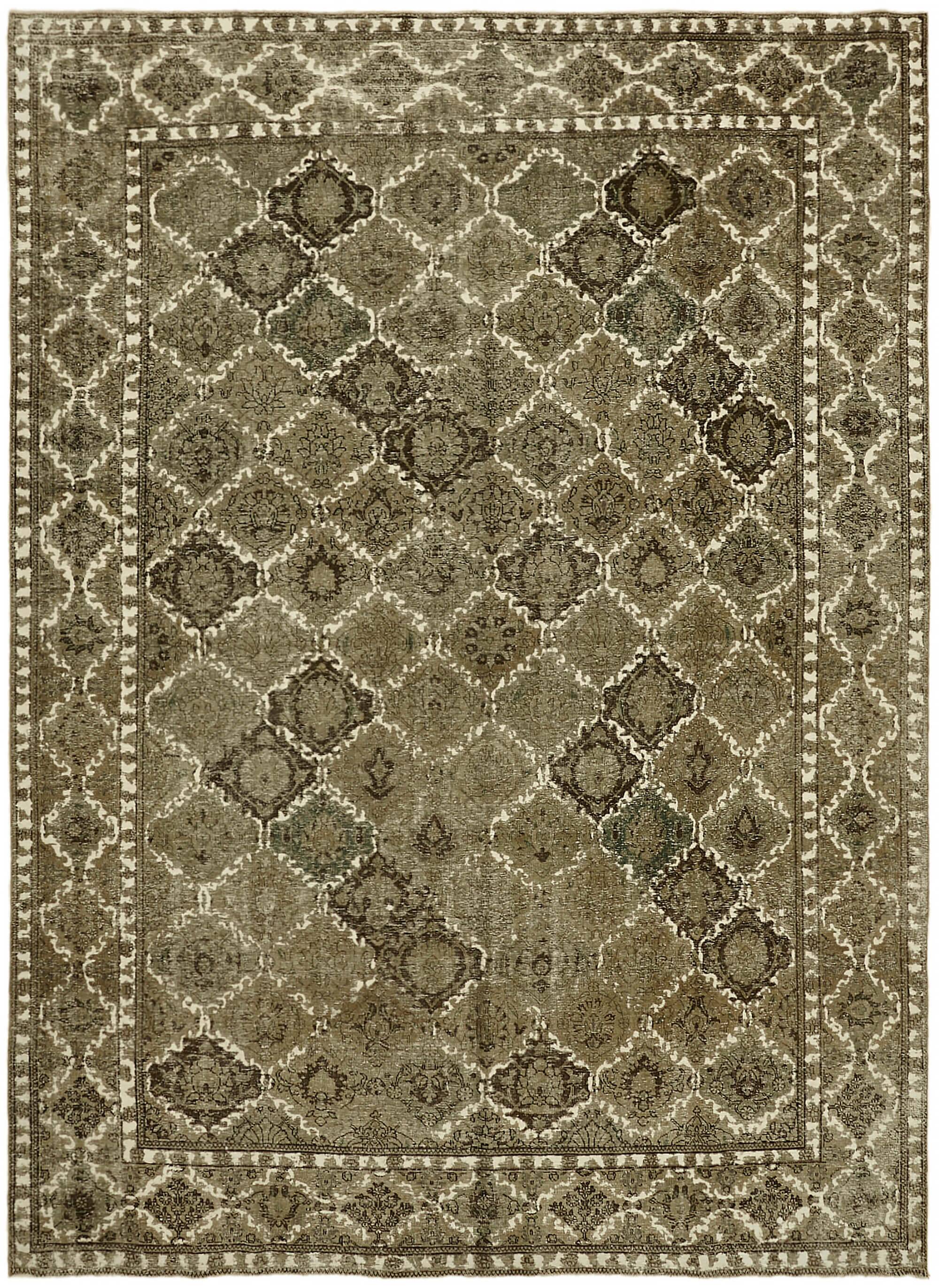 Handmade turkish decorative 1980s 300 cm x 398 cm beige wool carpet