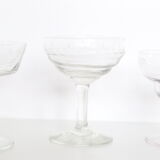 Set of 6 mismatched champagne glasses, chiseled glass