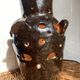 Brutalist lamp in black / brown ceramic openwork 1970