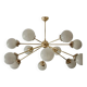 Lampadario Sputnik in ottone con 12 sfere opaline