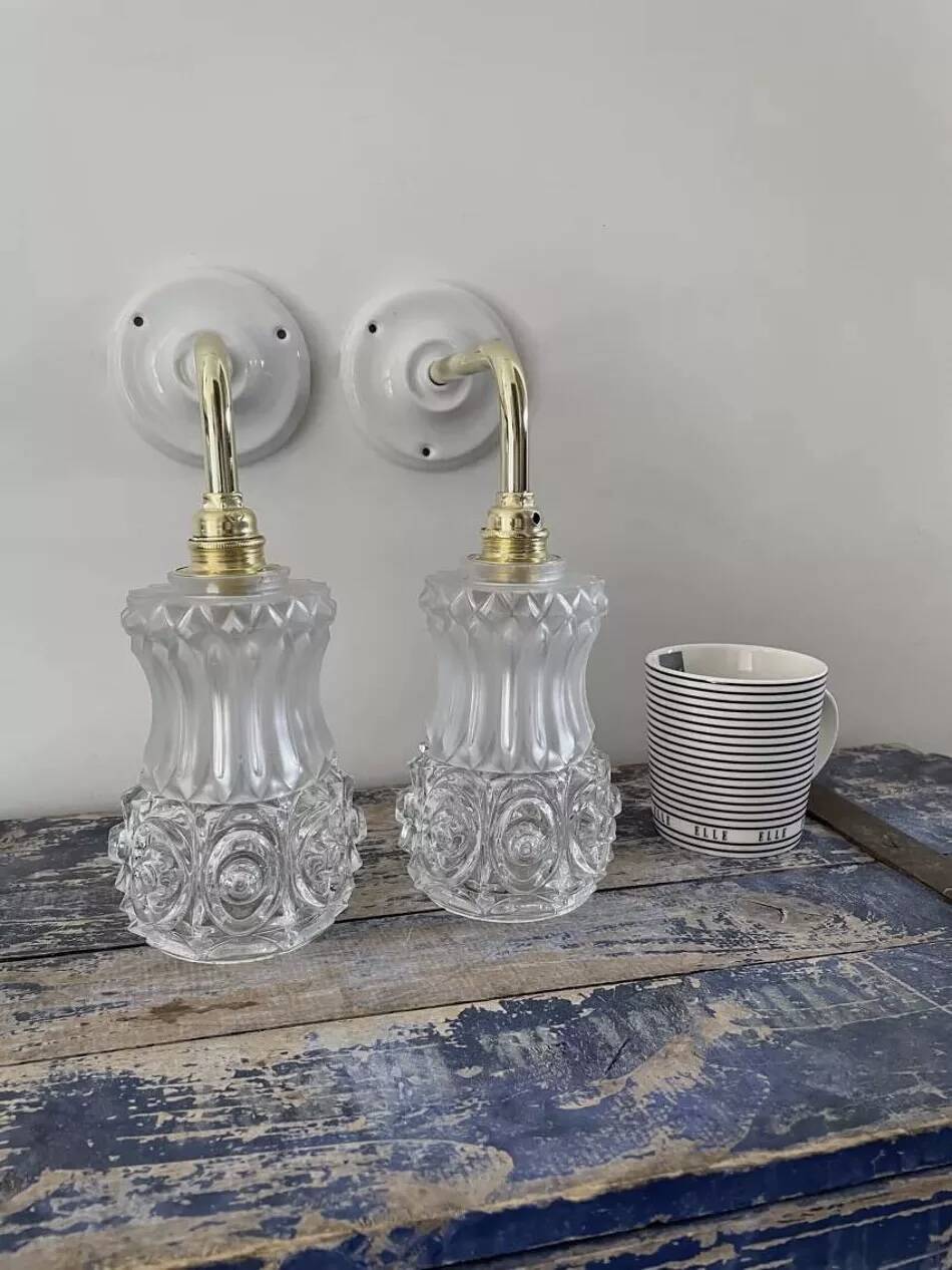 Pair of vintage gold and chiseled glass wall lights