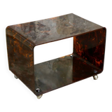 Tortoiseshell plexi side table on casters