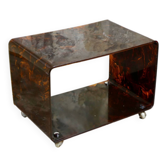 Tortoiseshell plexi side table on casters