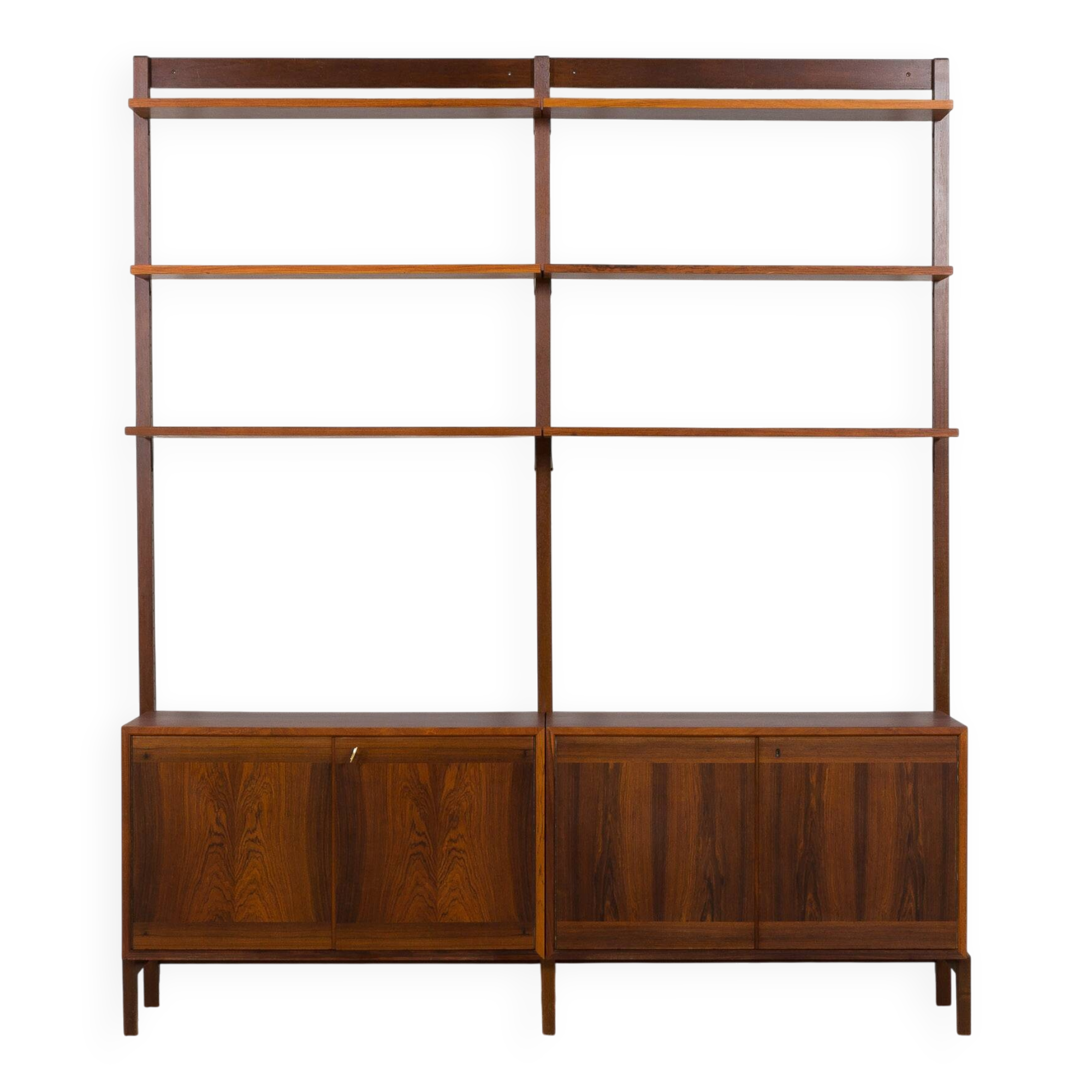 Scandinavian two bay rosewood free-standing wall unit