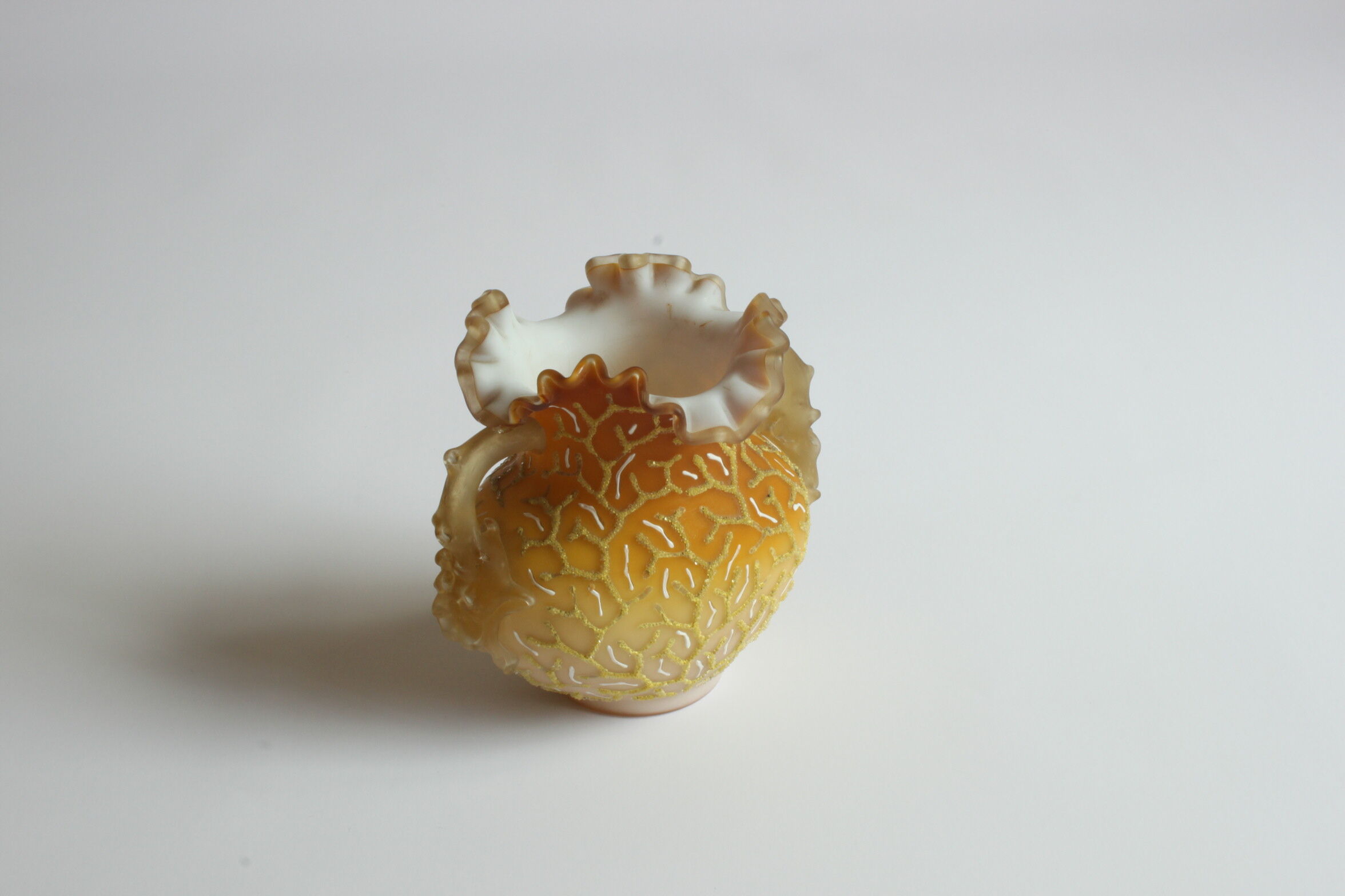 Victorian glass peach sunrise coralene vase, late 19th century.