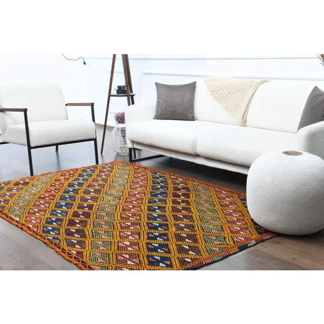 1970s Vintage Turkish Oushak Handmade Wool Cotton Orange Area Rug 158x233