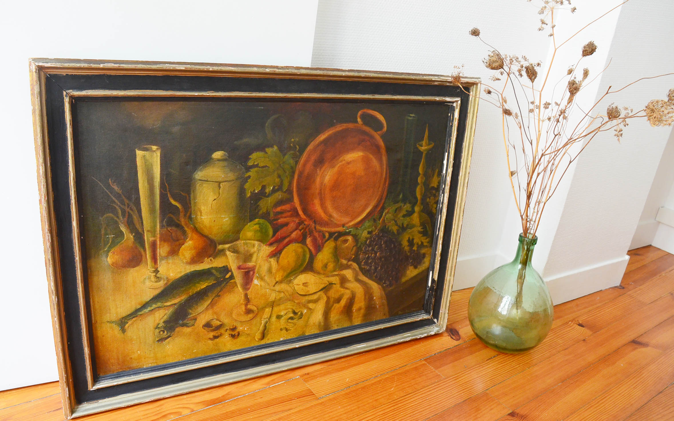 Peinture huile sur toile nature morte XXème signée Jean-Louis Mercier 93 X 67