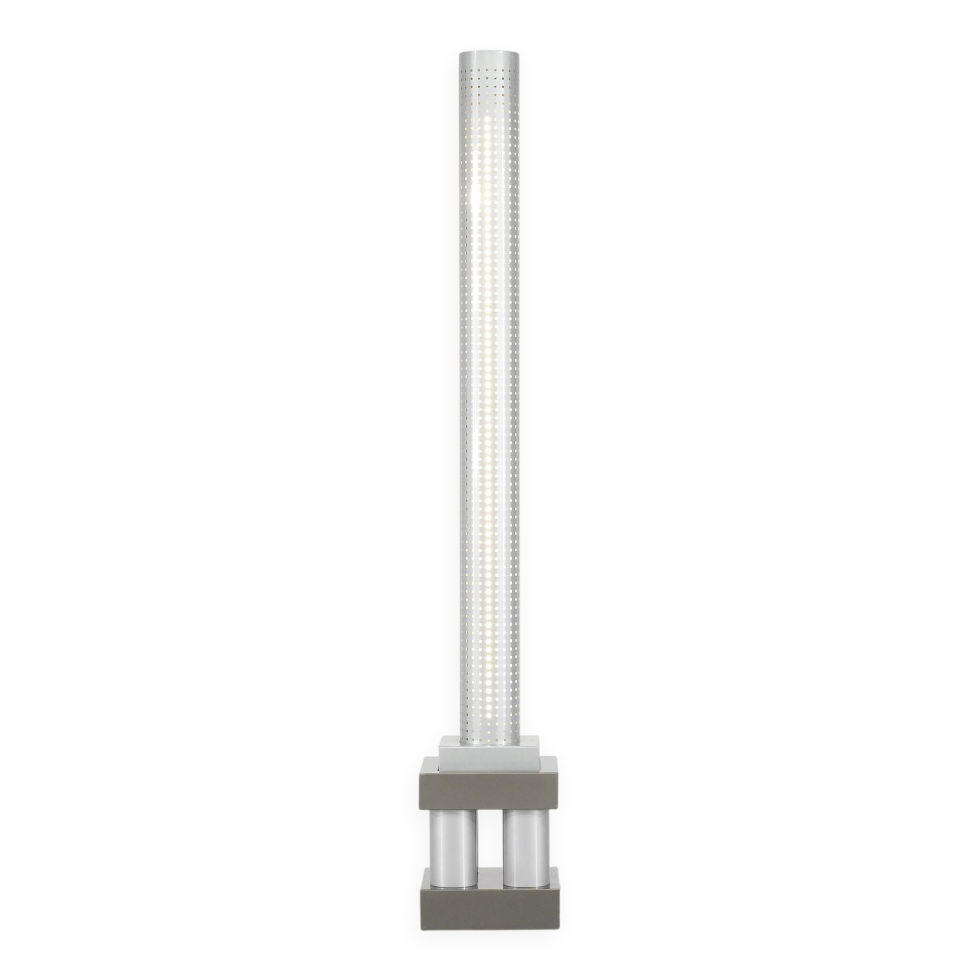 Floor lamp model "Chicago Tribune" in grey and silver enamelled metal, with