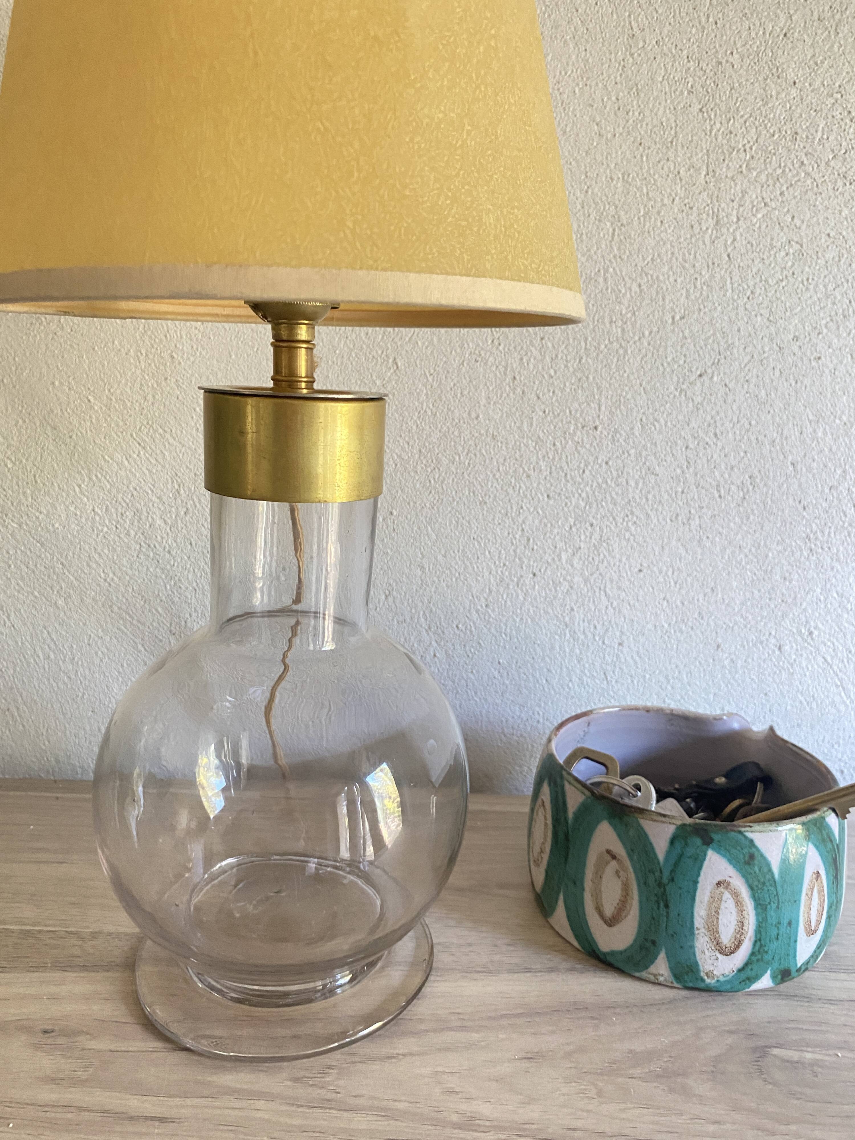 Glass lamp, brass, 2 M fabric cable, 50s lampshade