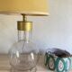 Glass lamp, brass, 2 M fabric cable, 50s lampshade