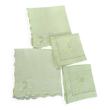 4 petites serviettes a thé, dépareillées en lin, brodées, anciennes, vert