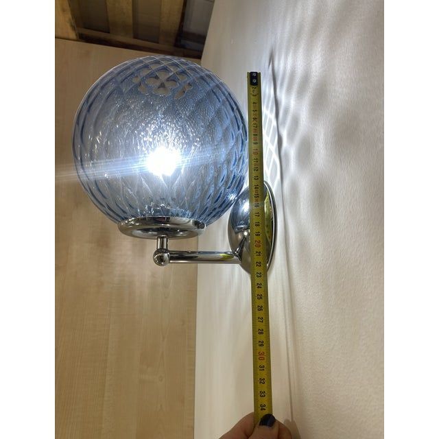 Contemporary "ballotton" blue murano glass wall sconce
