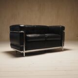 Cassina LC2 vintage two-seater sofa by Charlotte Perriand and Le Corbusier
