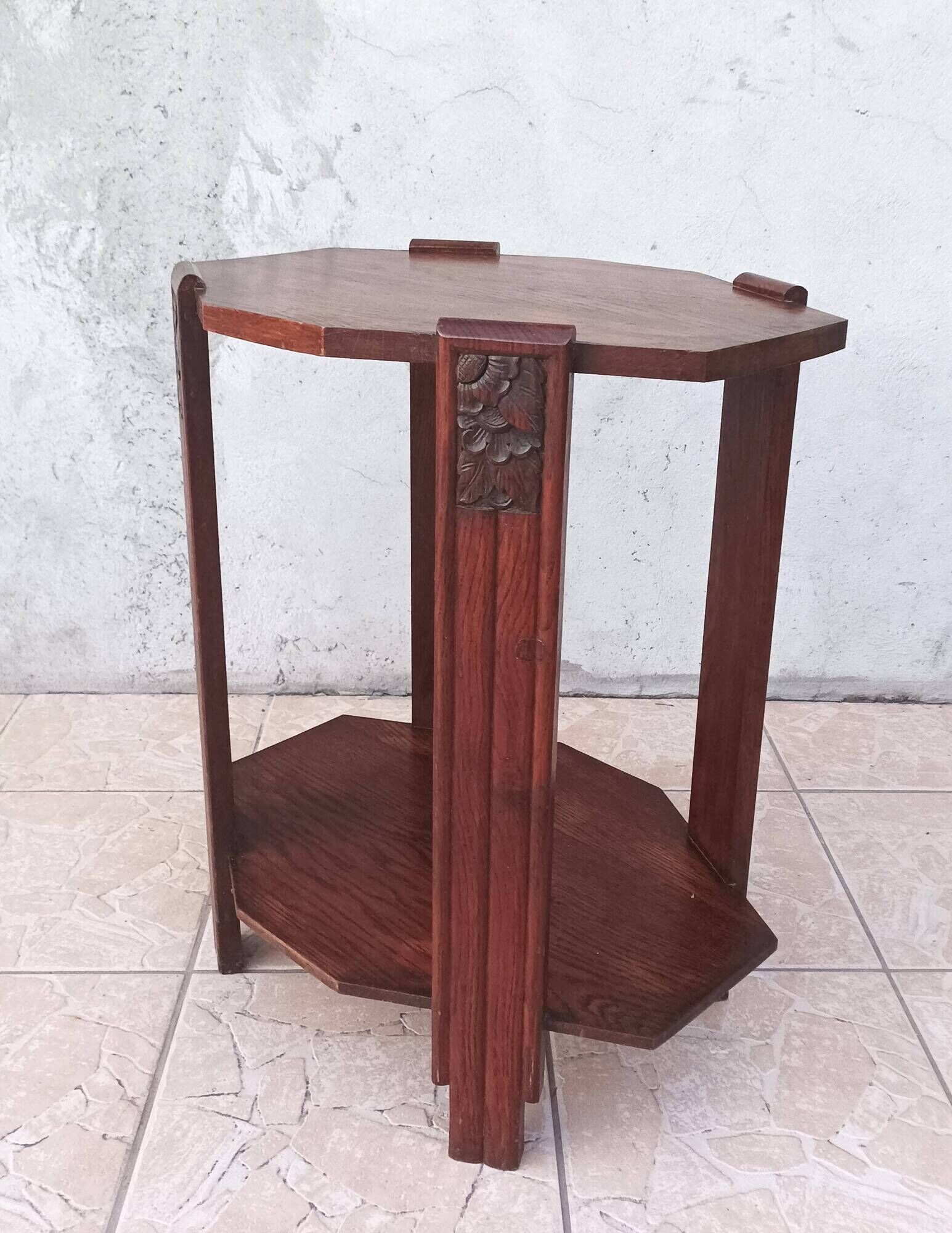 Art Deco side table in solid oak