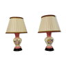 Paire de lampes florales florales en porcelaine rose vintage avec des nuances d’Ida Bellini