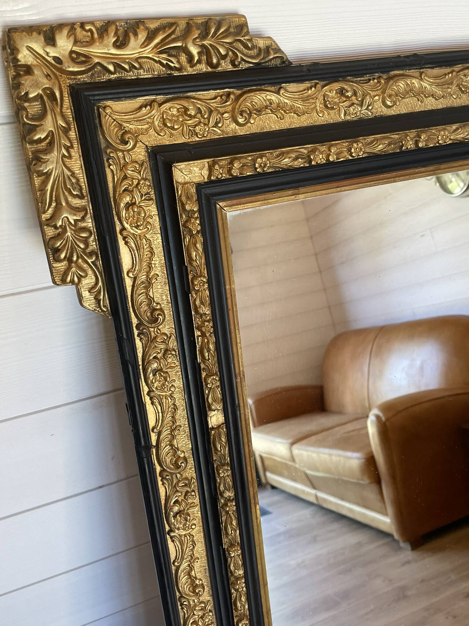 Authentic Antique Mercury Mirror with Parcloses and Ears – Golden Patina