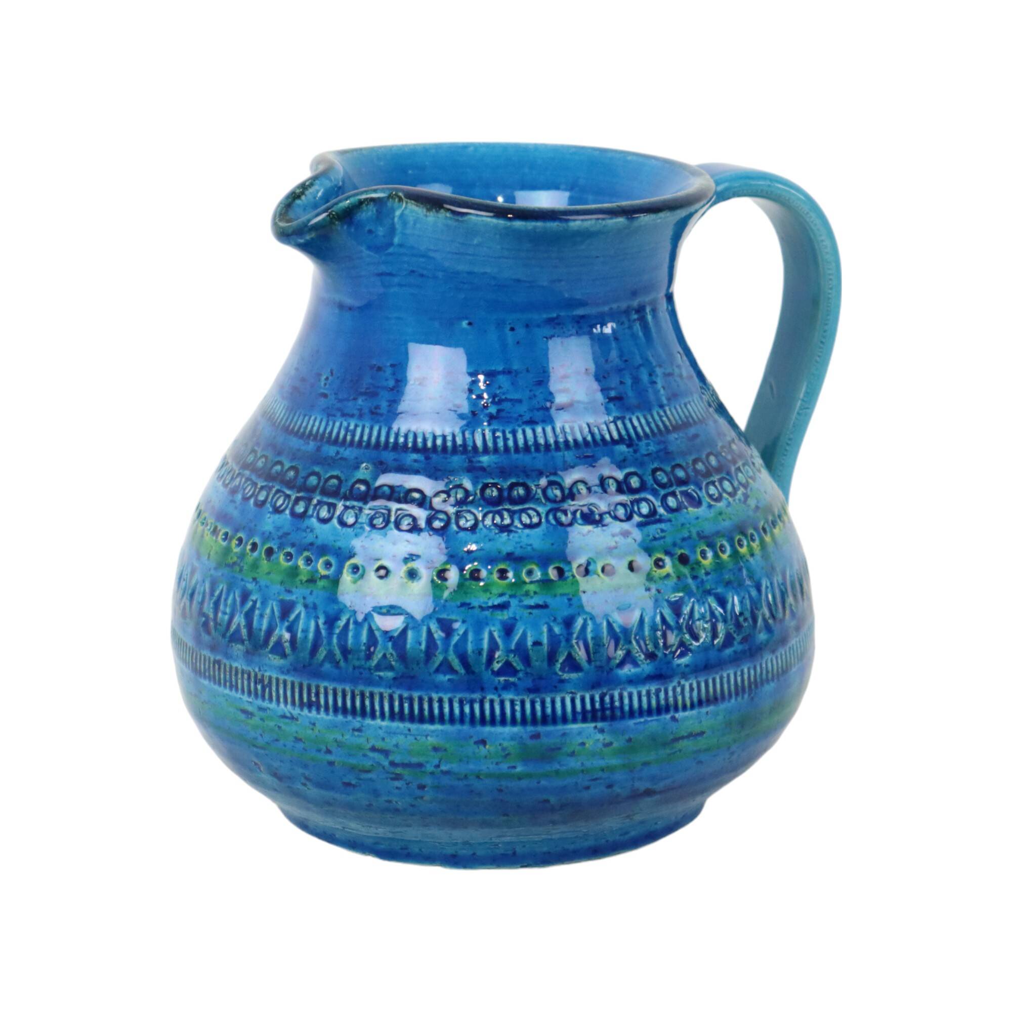 Vase Bitossi Aldo Londi, cruche à oreilles, faïence bleue de Rimini, Italie, années 60