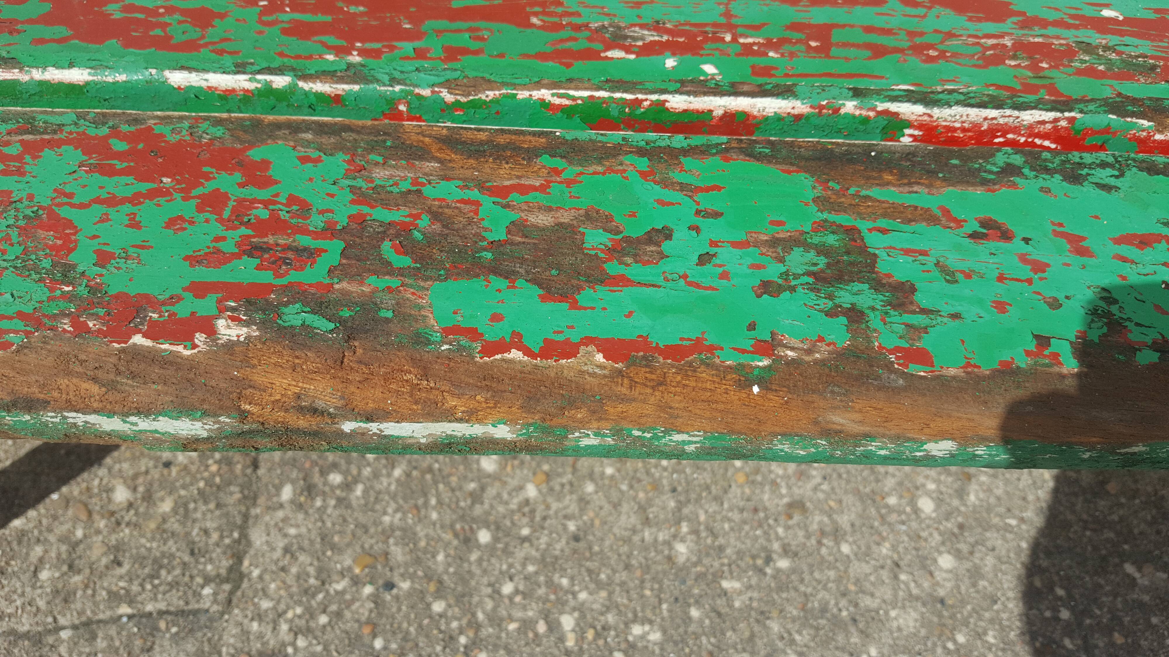Former school bench patina green red