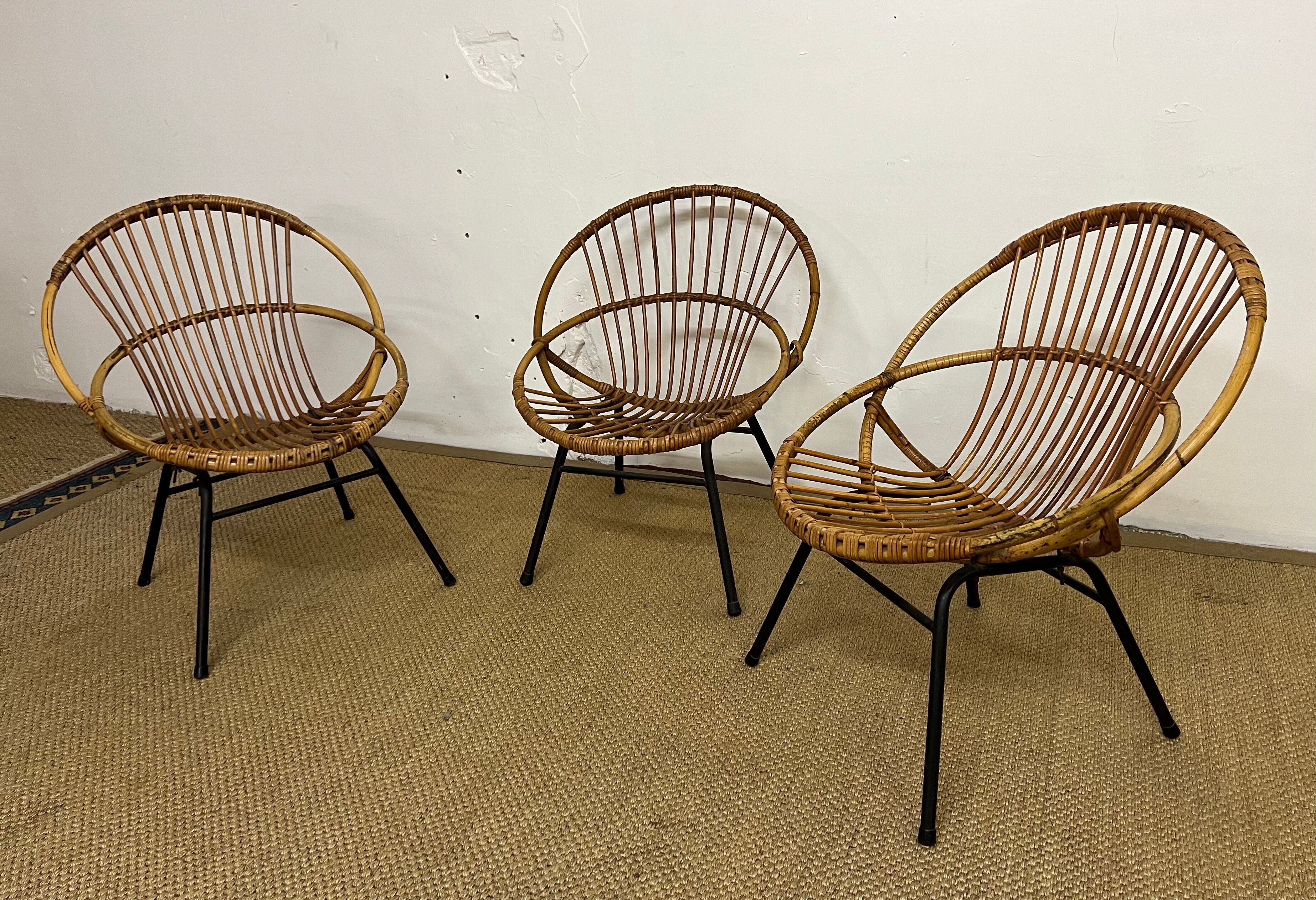 Rattan armchairs feet metal
