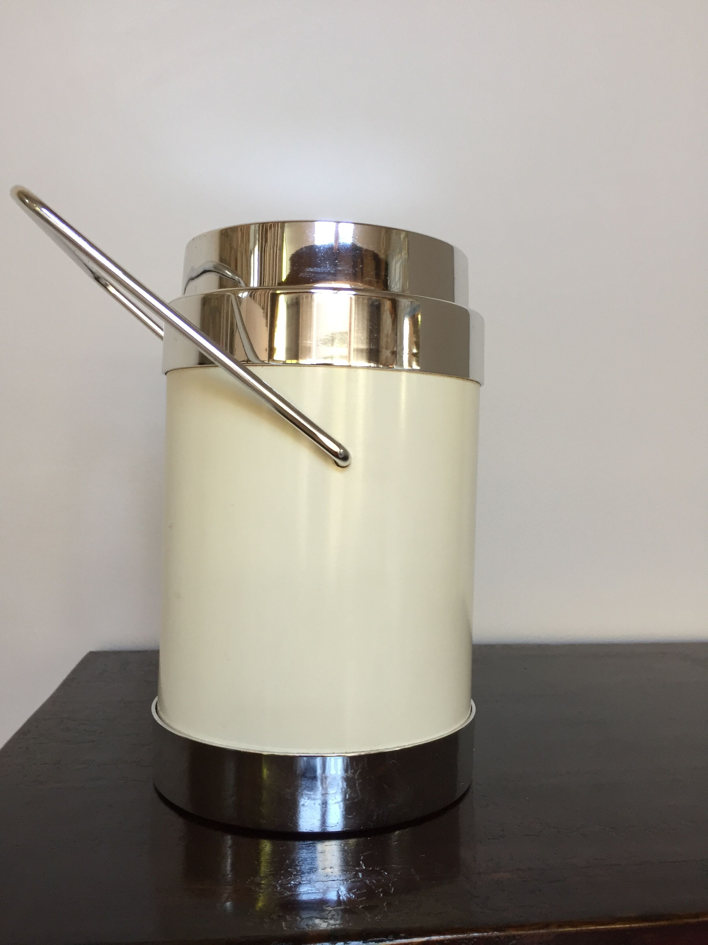 Bucket with vintage white and aluminum ice cream