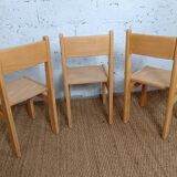 3 chaises enfant brutaliste années 80 en frêne