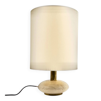 Pied de lampe de table en travertin et laiton, Italie années 1970