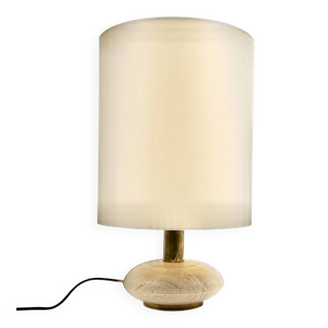 Travertine & brass table lamp base, Italy 1970s