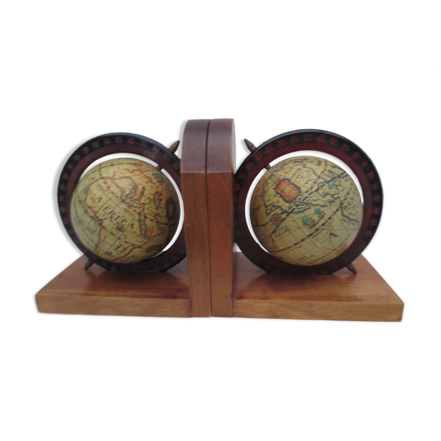 Old pair of greenhouse books in solid wood and world map
