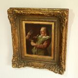 Painting by Fritz Wagner (1896-1939) - oil on wood - signed - wine tasting