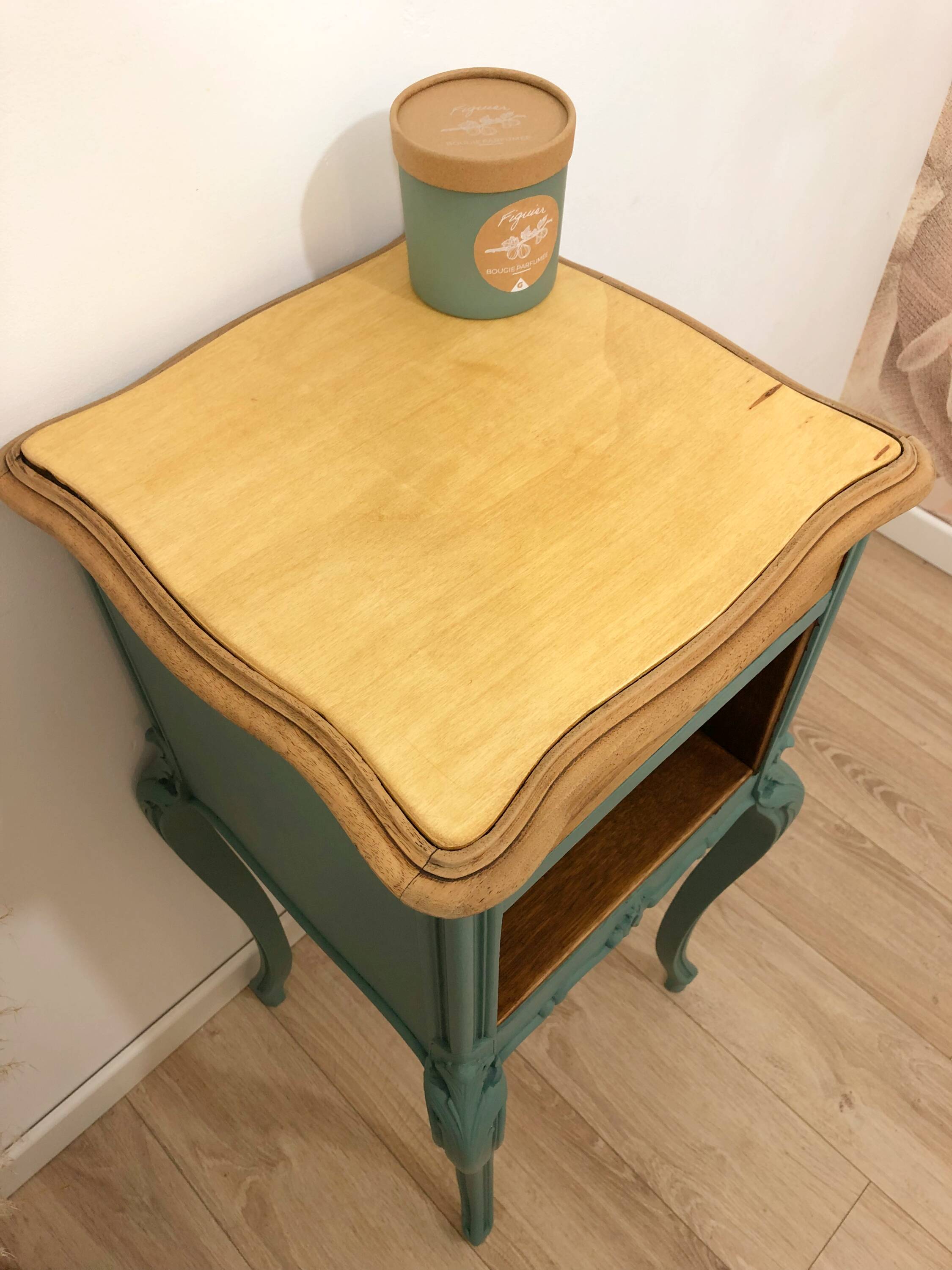 Louis XV style bedside table in celadon green