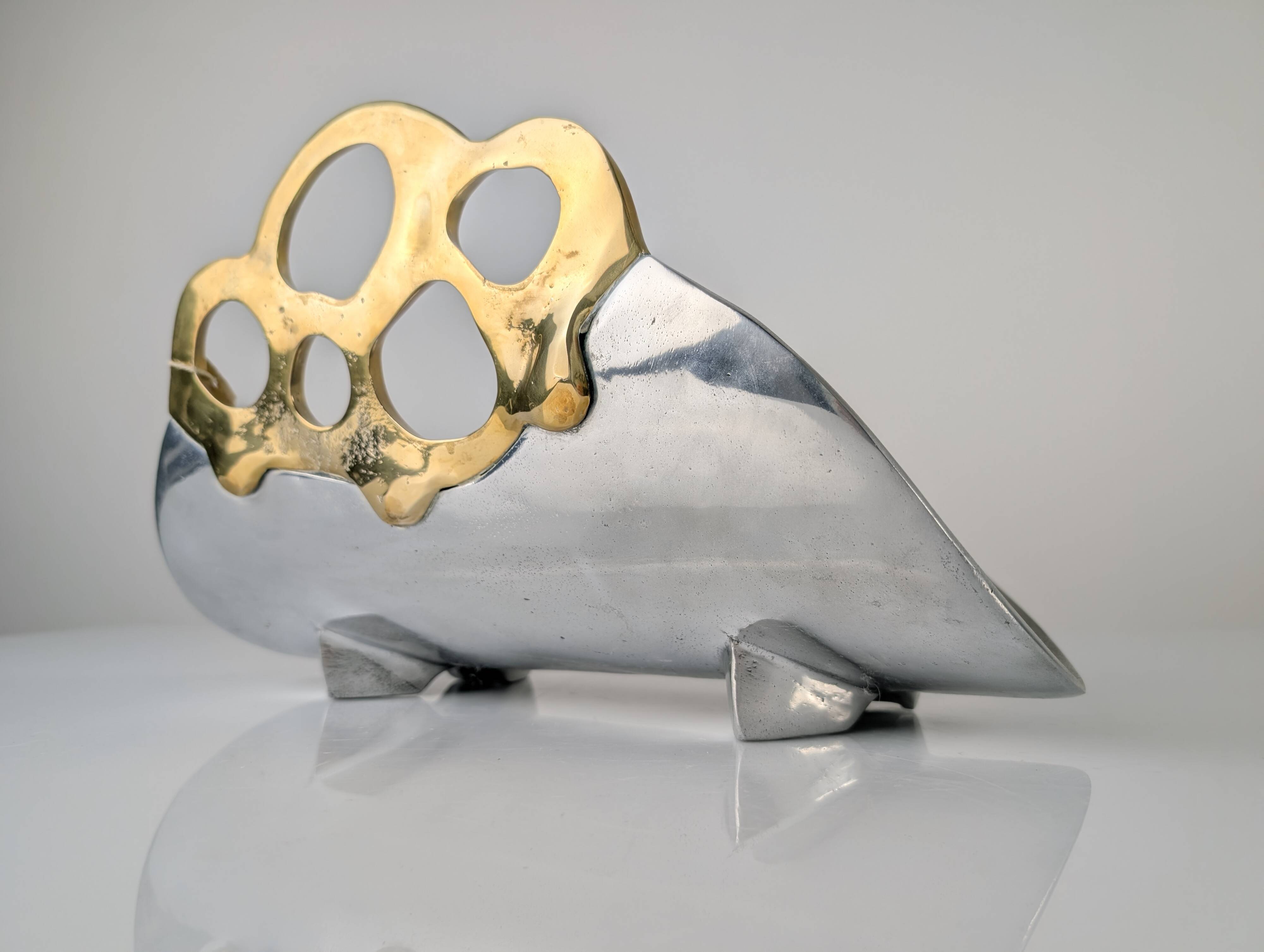 Aluminium and brass log holder by David Marshall, Spain, 1980s