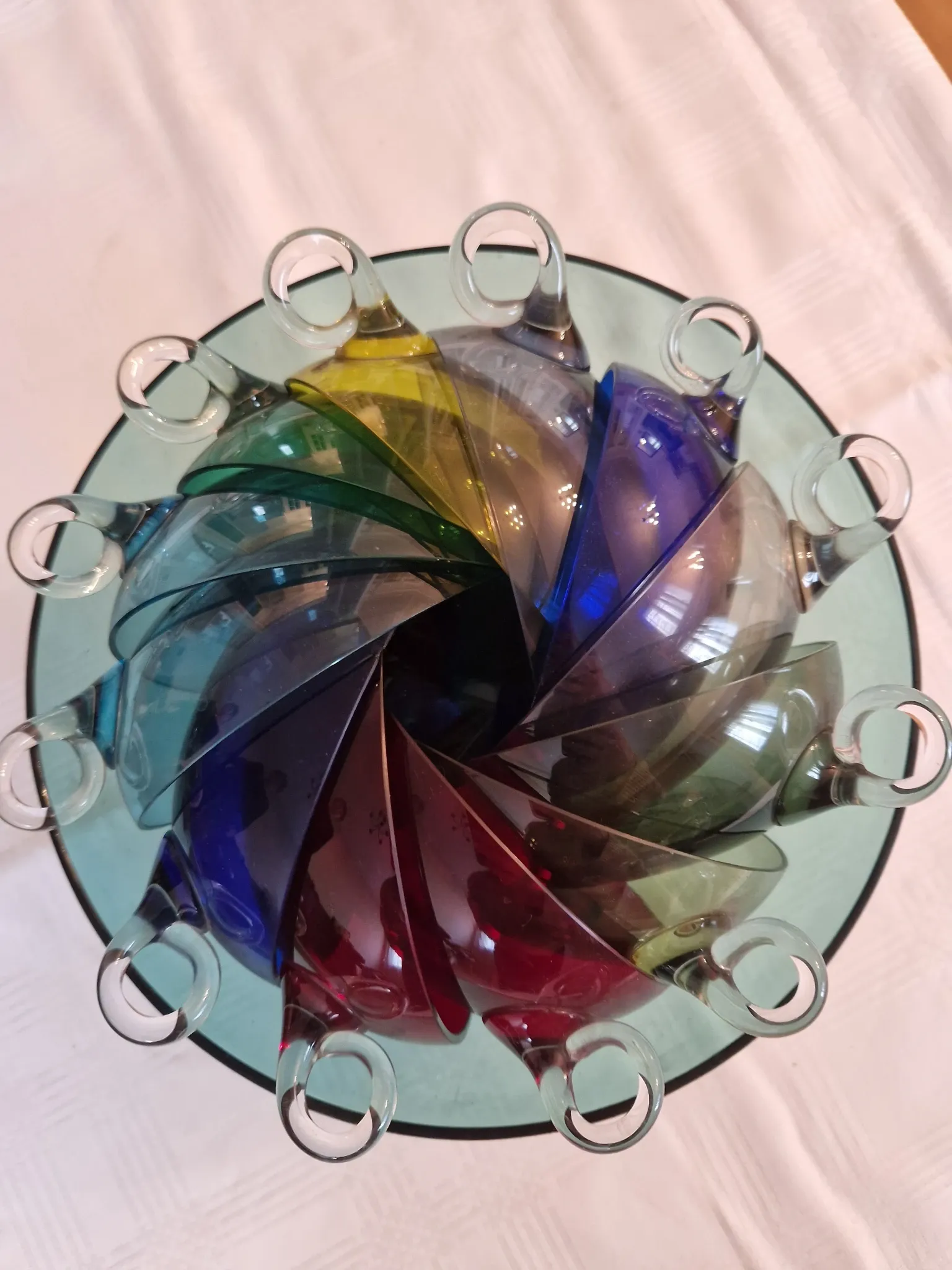 Service à dessert / punch vintage en verre soufflé multicolor (13 pièces) -
