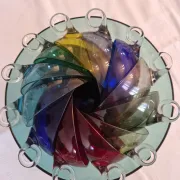 Service à dessert / punch vintage en verre soufflé multicolor (13 pièces) -
