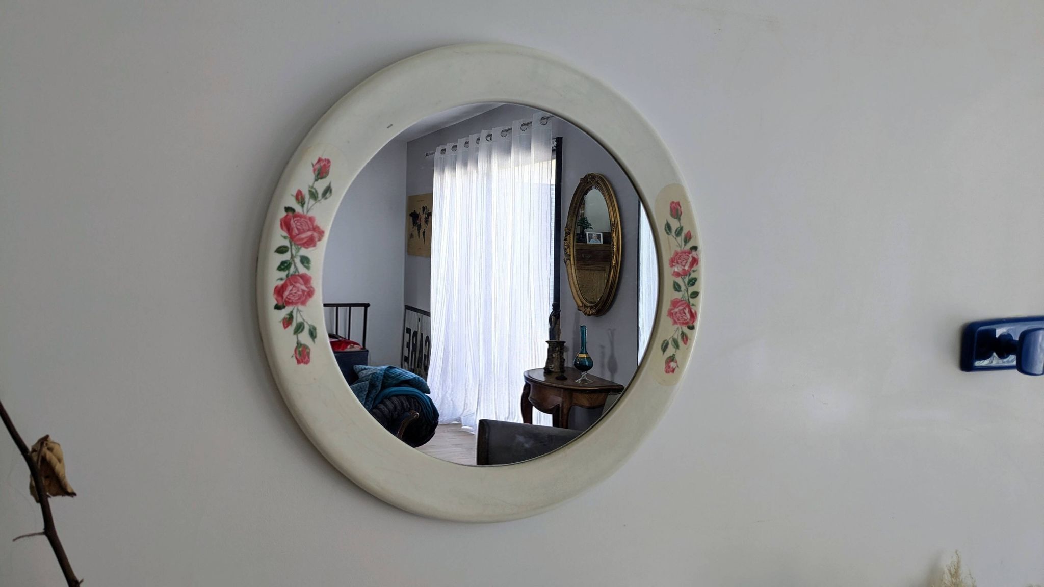 Miroir rond vintage Syla modèle 6131 décor roses