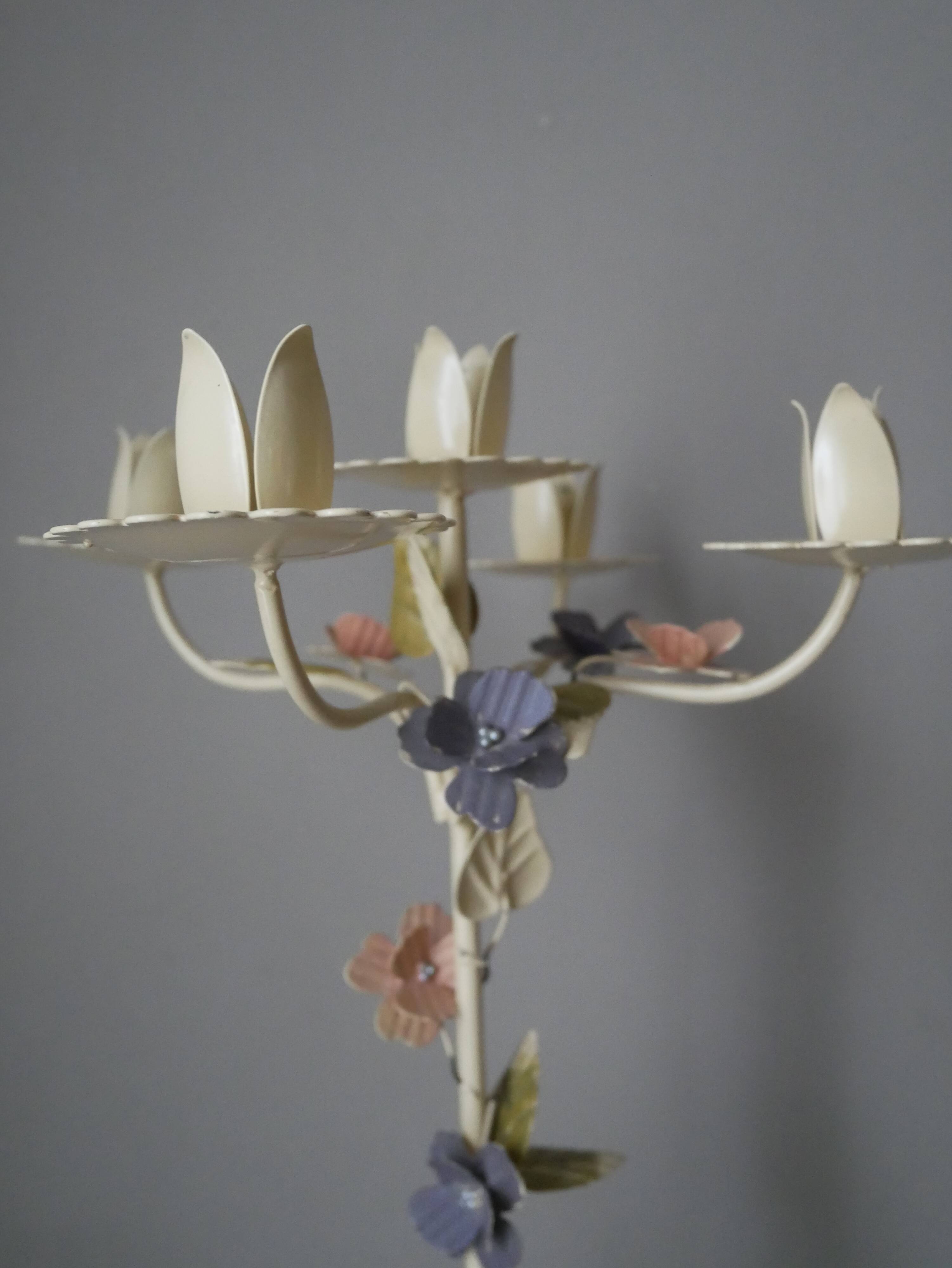 Retro Kitsch Painted Metal Candlestick Candelabra Candle Holder 5 Branches