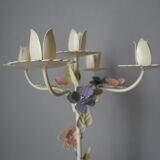Retro Kitsch Painted Metal Candlestick Candelabra Candle Holder 5 Branches