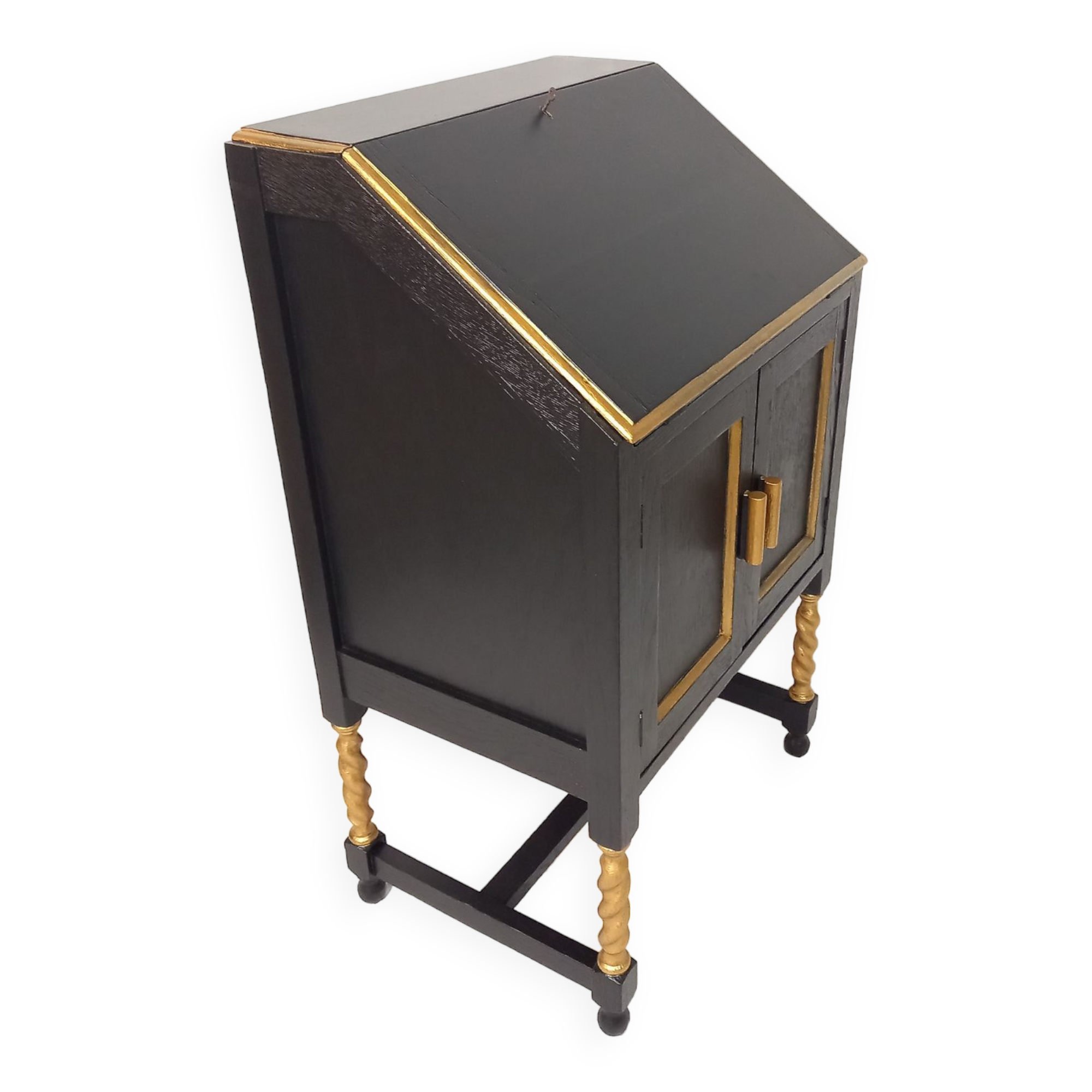 Small secretary with black and gold lid
