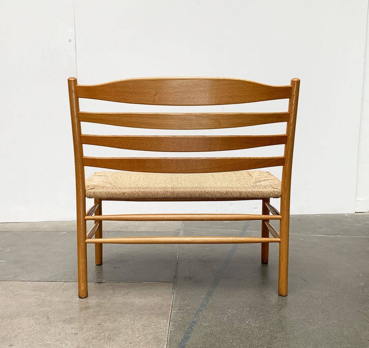 Scandinavian bench and chair set made of paper cord and oak from TS.