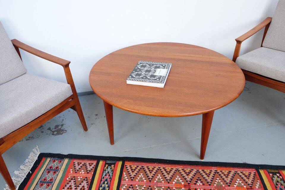 Table basse vintage Wikkelso en teck, années 60-70.