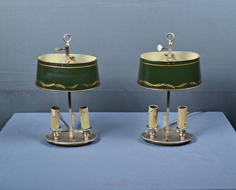 Pair of "Bouillotte" Lamps in Brass, Empire Style – Early 20th Century